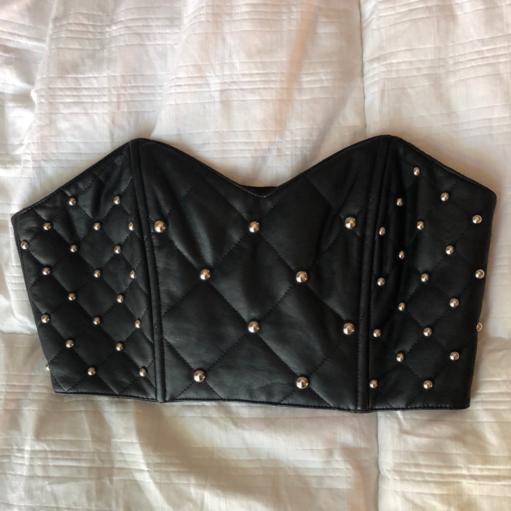 Pleather black studded crop top